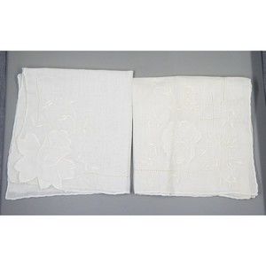 Desco White Linen Handkerchiefs Embroidered Flowers Switzerland